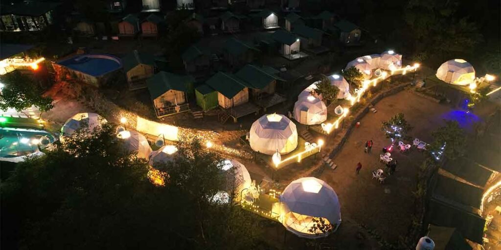 Glamping resort in night