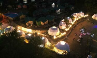 Glamping resort in night
