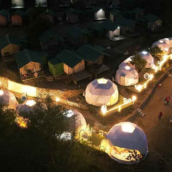 Glamping resort in night